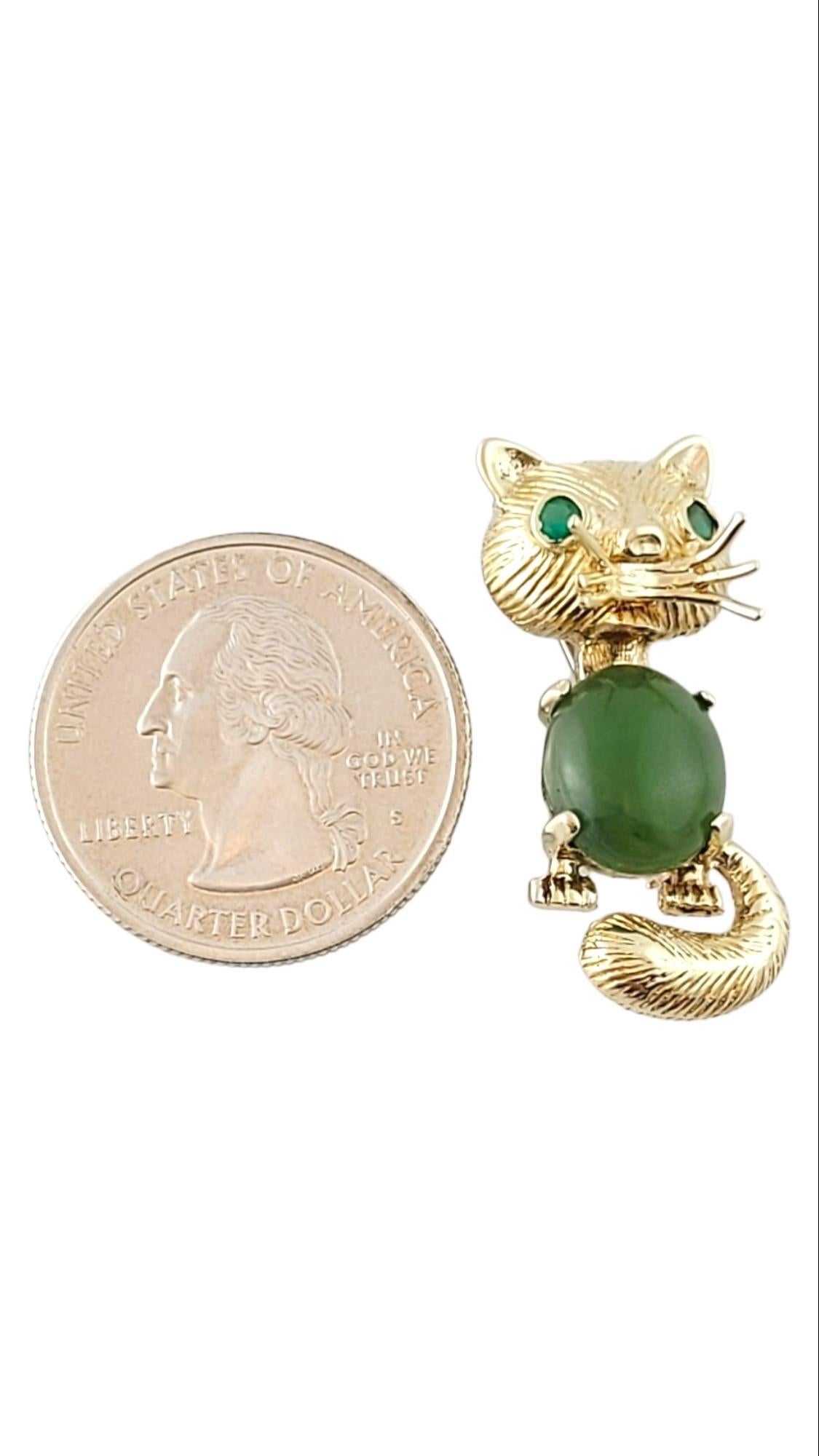 14K Yellow Gold Green Stone Cat Pin Brooch #15195 For Sale 2
