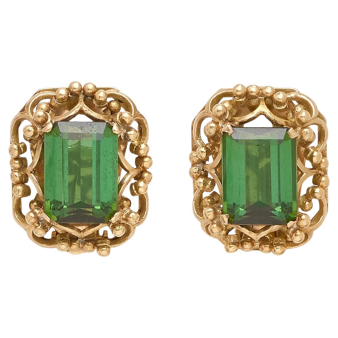 14k Yellow Gold & Green Tourmaline Clip-on Earrings