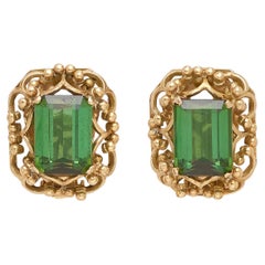 14k Yellow Gold & Green Tourmaline Clip-on Earrings