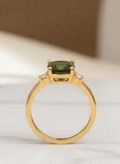 14K Yellow Gold Green Tourmaline Diamond Cocktail Ring