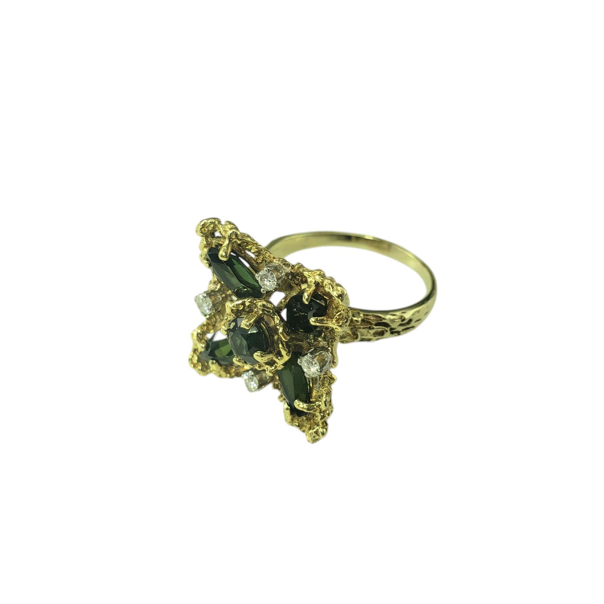 Contemporary 14K Yellow Gold Green Tourmaline & Diamond Ring Size 9.25 #20715 For Sale