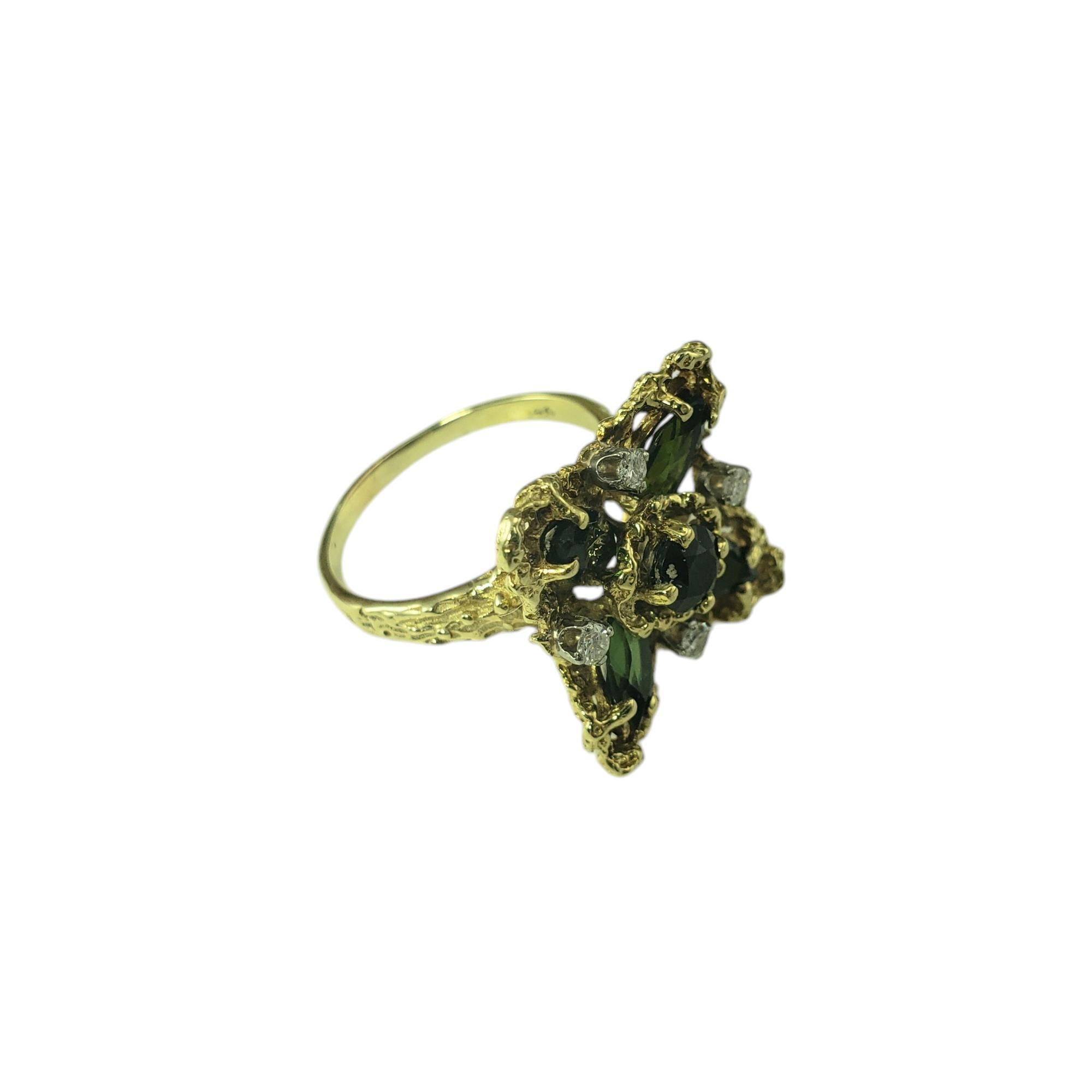 Mixed Cut 14K Yellow Gold Green Tourmaline & Diamond Ring Size 9.25 #20715 For Sale
