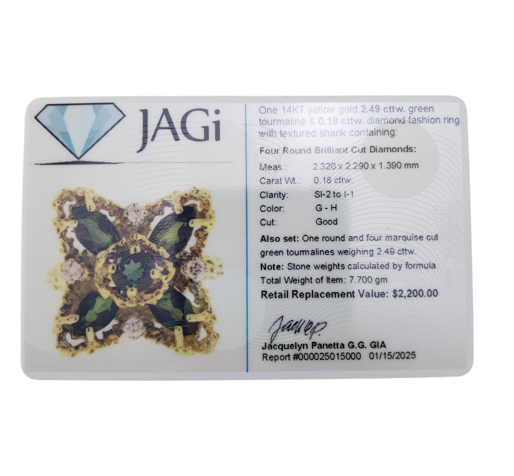 14K Yellow Gold Green Tourmaline & Diamond Ring Size 9.25 #20715 For Sale 3
