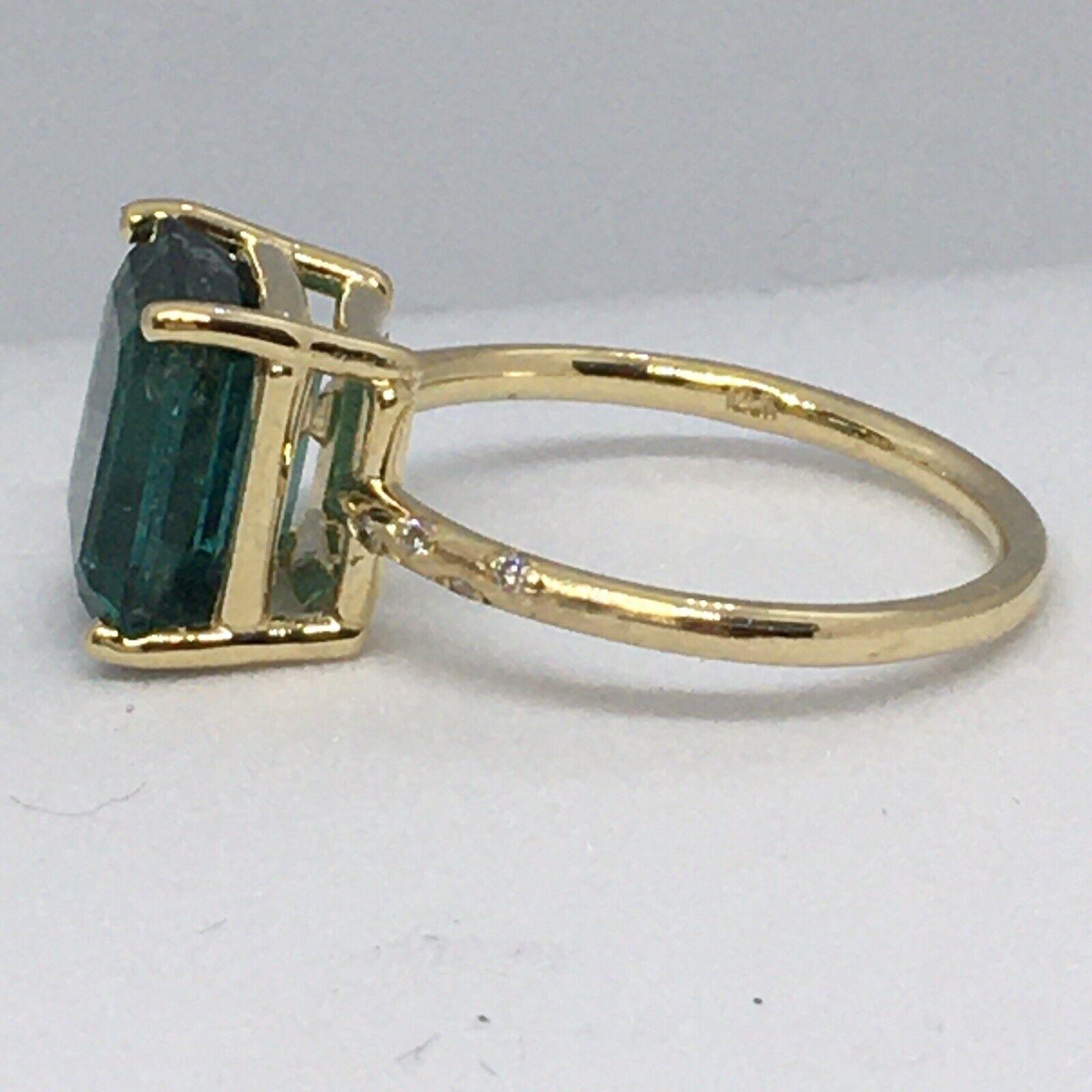 Modernist 14k Yellow Gold GreenTourmaline Diamond Ring Made in US For Sale