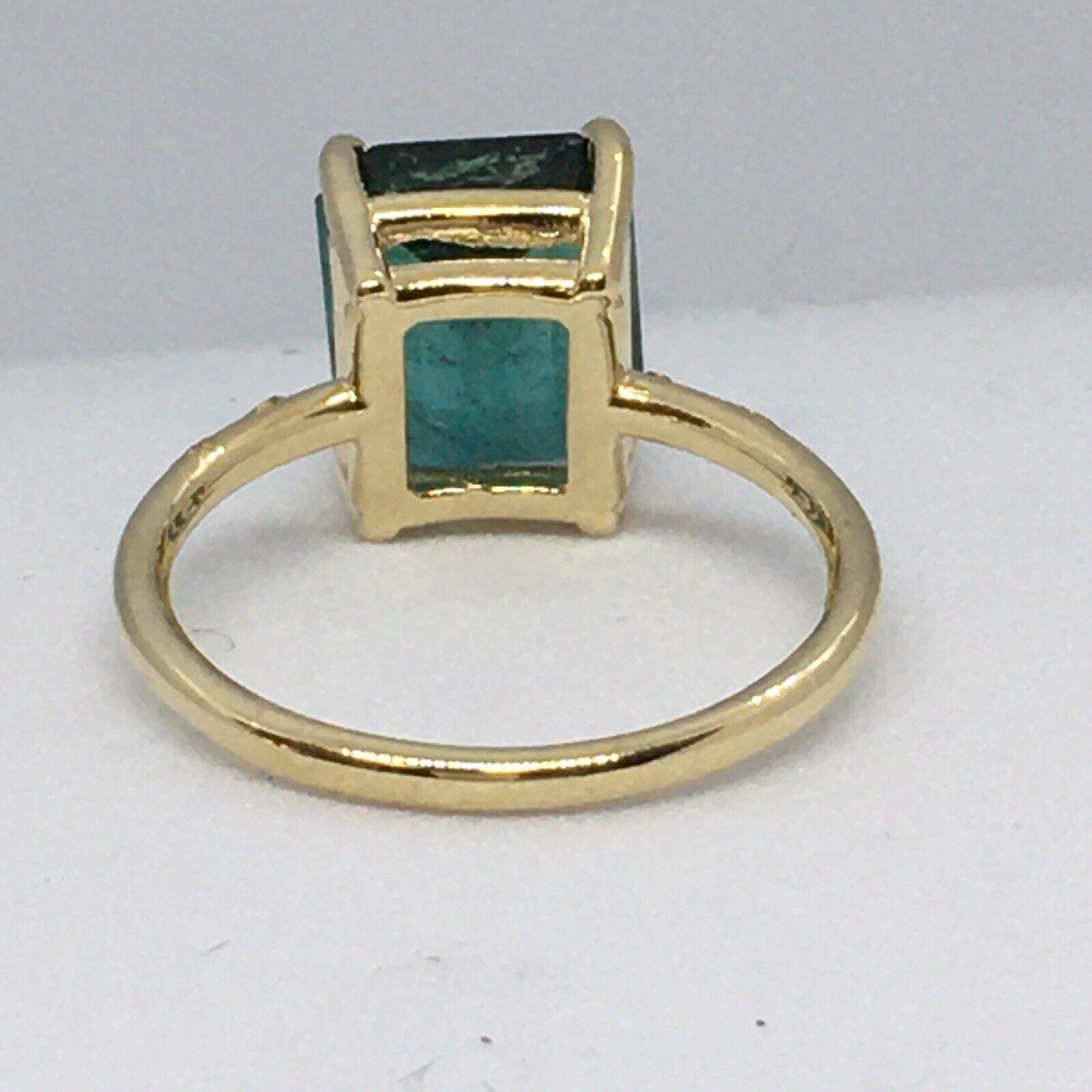 Emerald Cut 14k Yellow Gold GreenTourmaline Diamond Ring Made in US For Sale