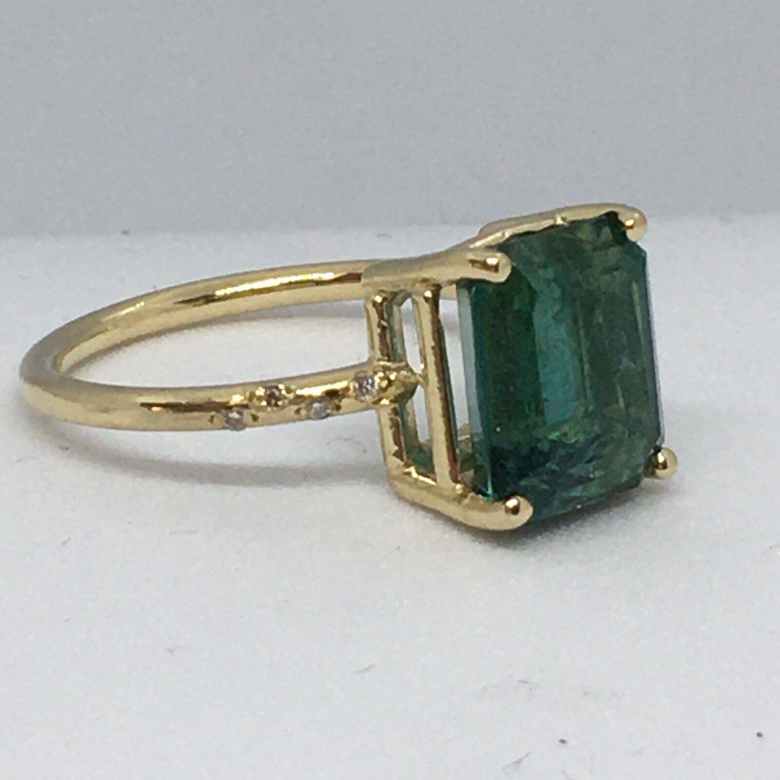 Women's 14k Yellow Gold GreenTourmaline Diamond Ring Made in US For Sale