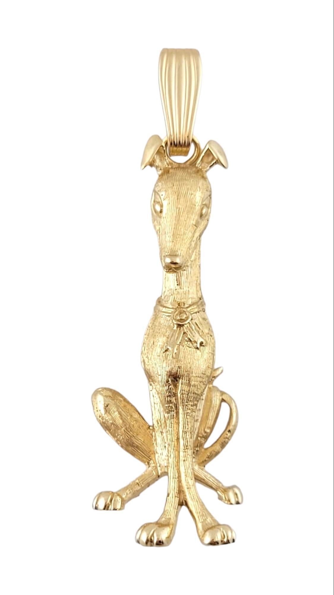  14K Yellow Gold Greyhound Charm

This adorable greyhound charm is crafted from 14K yellow gold and is perfect for any dog lover!

Size: 39.0mm X 14.6mm X 8.5mm

Length w/ bail: 48.5mm

Weight: 8.40 g/ 5.4 dwt

Hallmark: 14K

Very good condition,