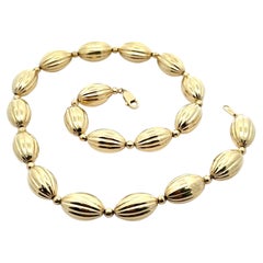 14k Gelbgold Grooved Barrel & Facettierte runde Perlenkette an Kabel Gliederkette