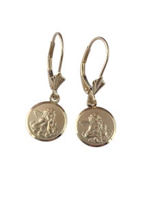 Boucles d'oreilles pendantes Ange gardien en or jaune 14K #23647