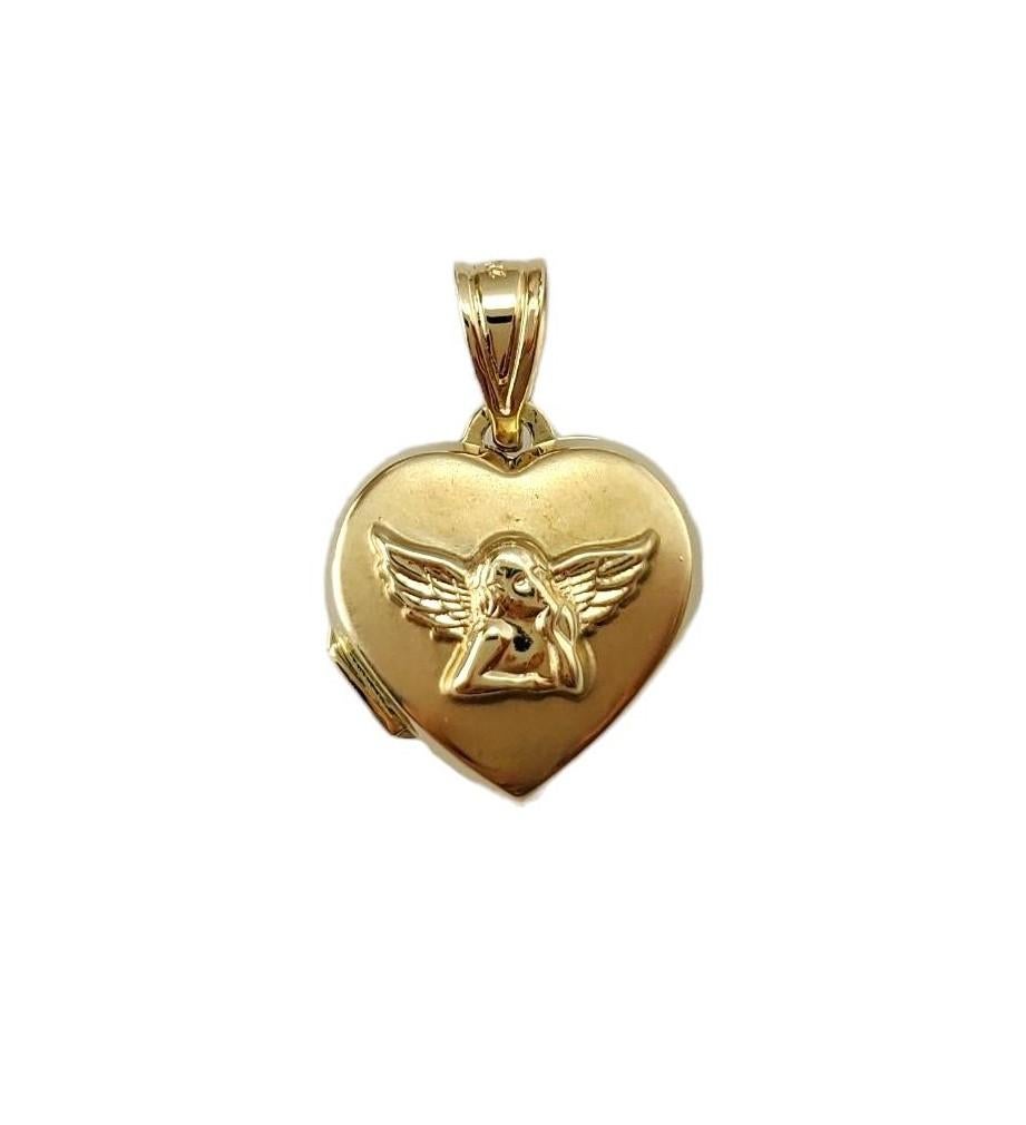 14K Yellow Gold Guardian Angel Heart Pendant Locket #17287 For Sale 1
