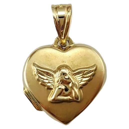 14K Yellow Gold Guardian Angel Heart Pendant Locket #17287 For Sale