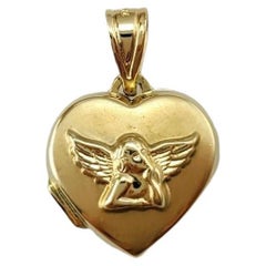 14K Yellow Gold Guardian Angel Heart Pendant Locket #17287