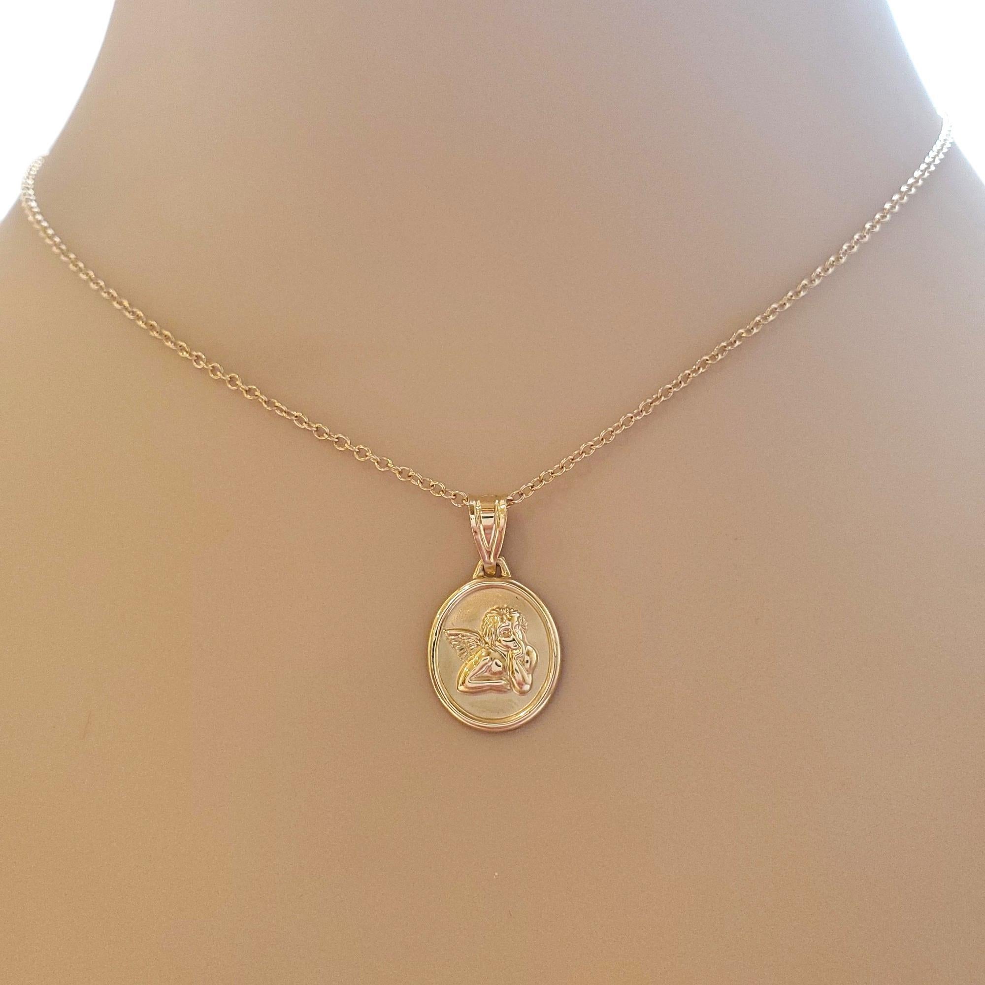 14K Yellow Gold Guardian Angel Protection Necklace #18027 For Sale 1