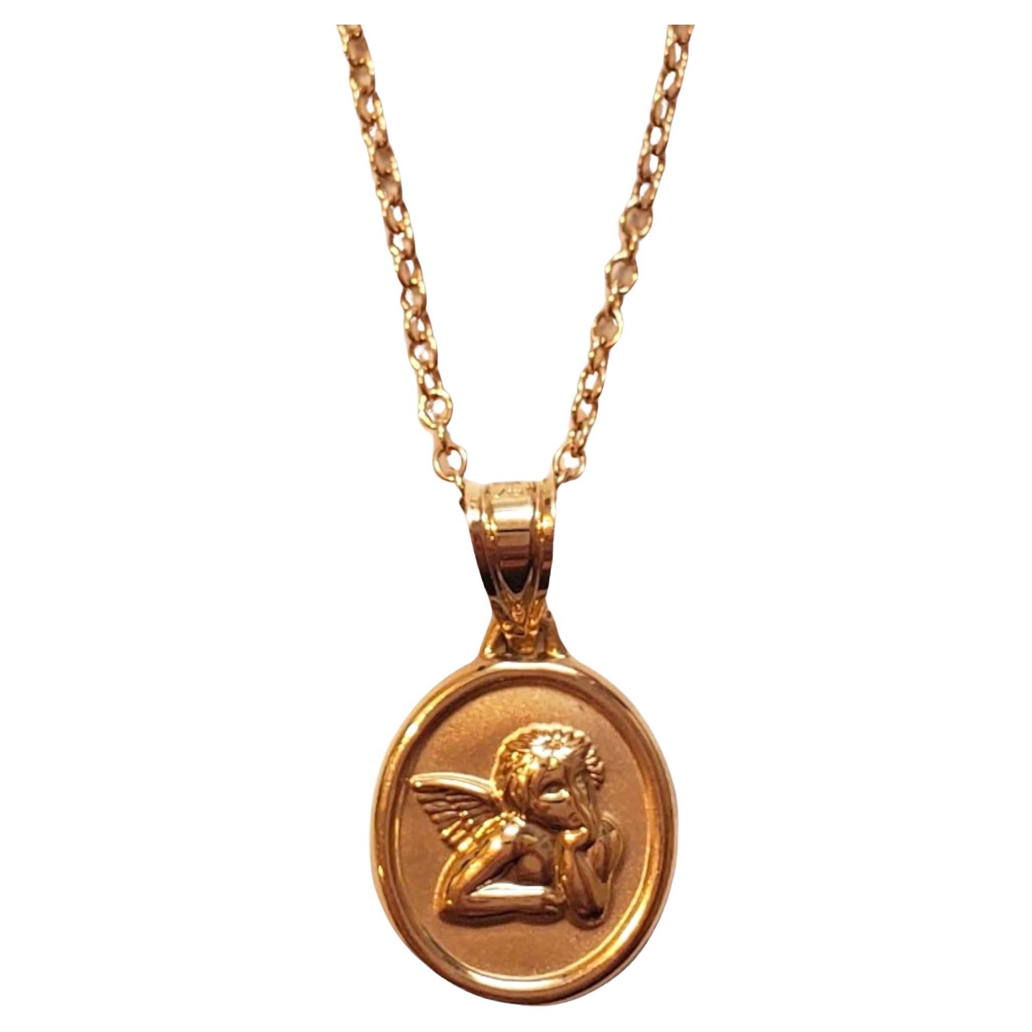14K Yellow Gold Guardian Angel Protection Necklace #18027