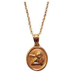 14K Yellow Gold Guardian Angel Protection Necklace #18027