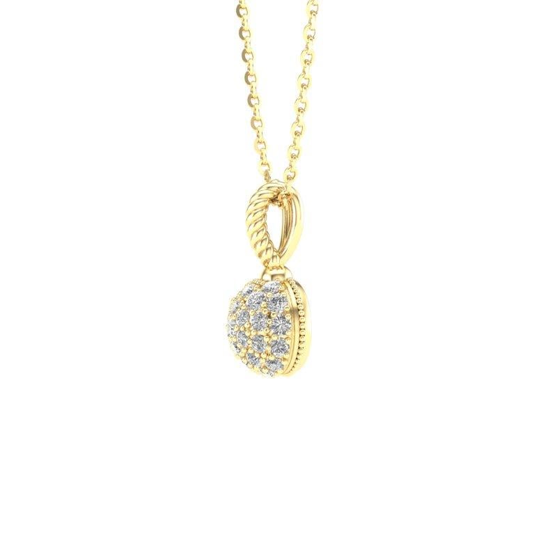 14K Yellow Gold Half Ball Pave Modern Diamond Pendant In New Condition For Sale In Los Angeles, CA