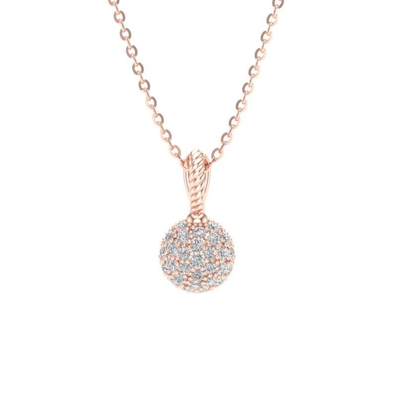 Women's 14K Yellow Gold Half Ball Pave Modern Diamond Pendant For Sale