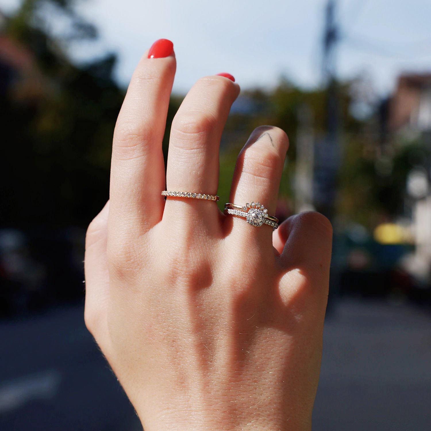 For Sale:  14k Yellow Gold Half Eternity Band Ring, Natural Diamonds 4