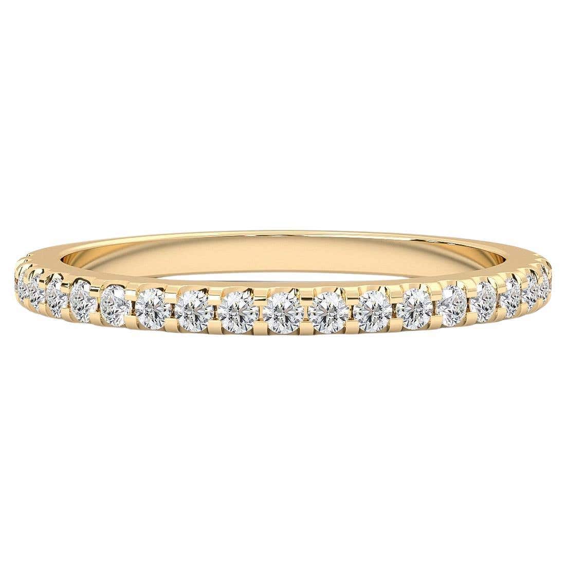 14k Solid Yellow Gold Half Eternity Wedding Band – Lab-Created Diamond – Stackable – Italy Made