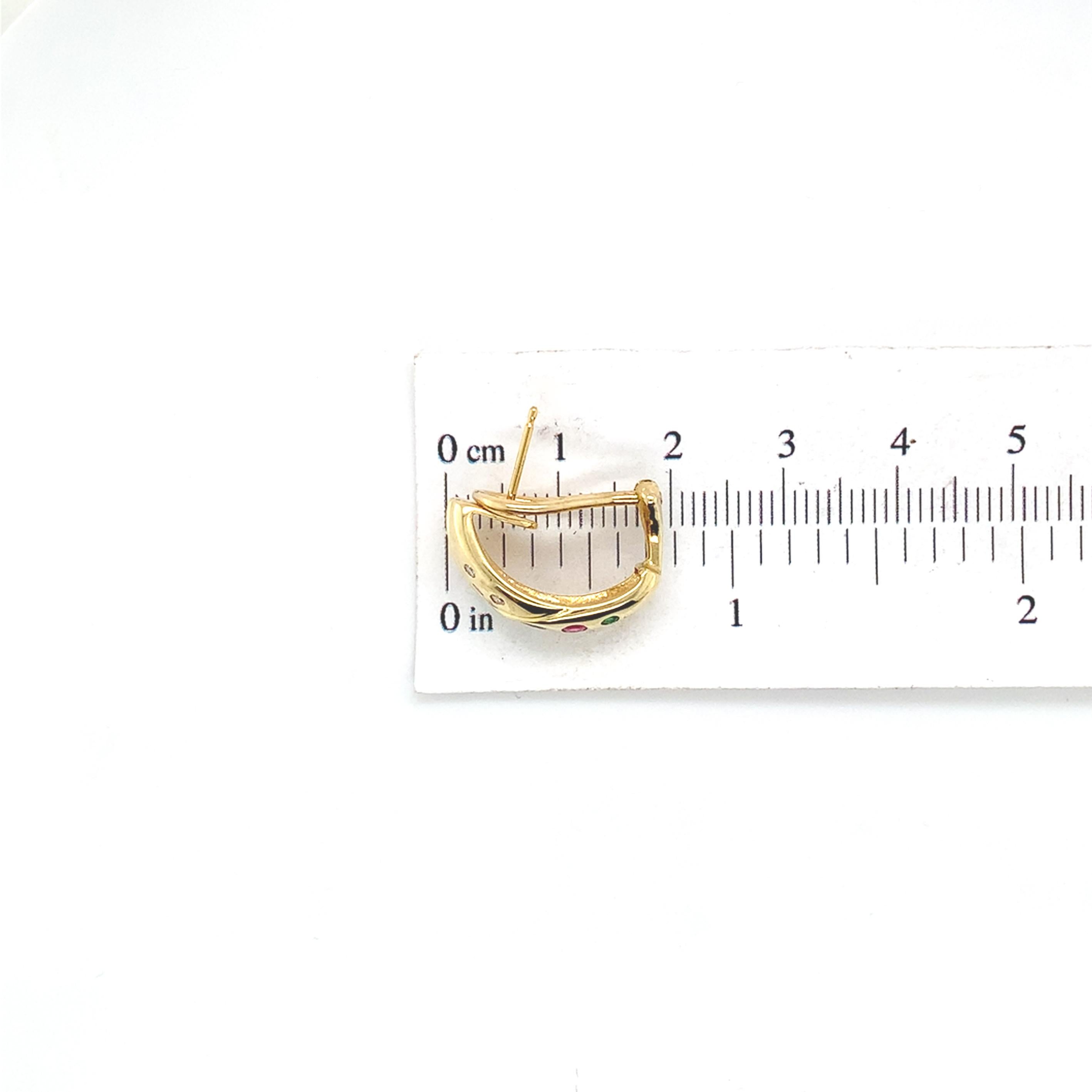 Boucles d'oreilles demi-cercle en or jaune 14 carats avec diamants, saphirs, rubis et émeraudes en vente 2