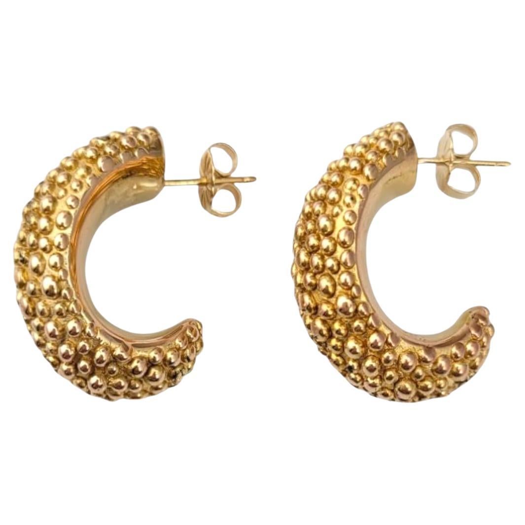 14K Yellow Gold Half Oval Dot Hoop Earrings #21700 im Angebot