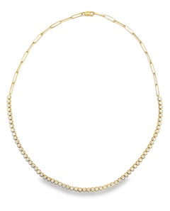 14K Yellow Gold Half Paperclip Tennis Necklace with Illusion Set Diamonds