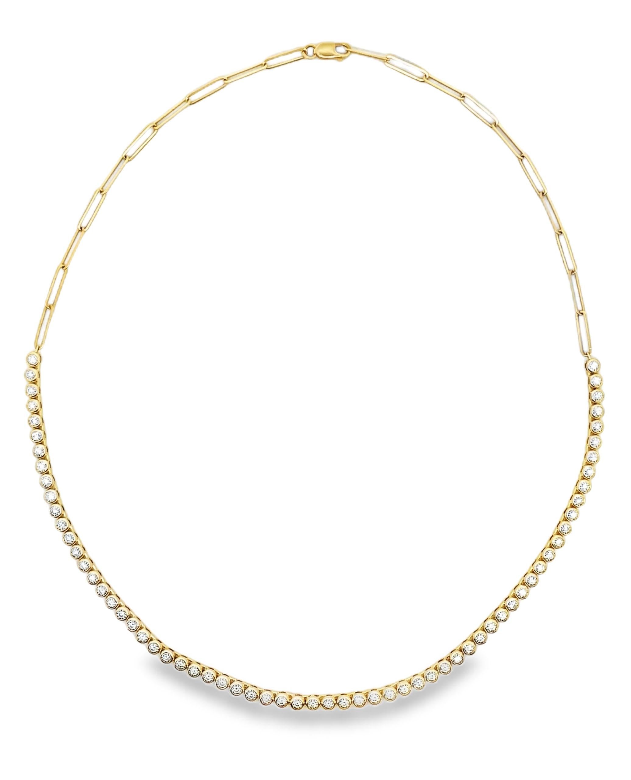 Collana Tennis mezza graffetta in oro giallo 14K con diamanti incastonati a illusione in vendita