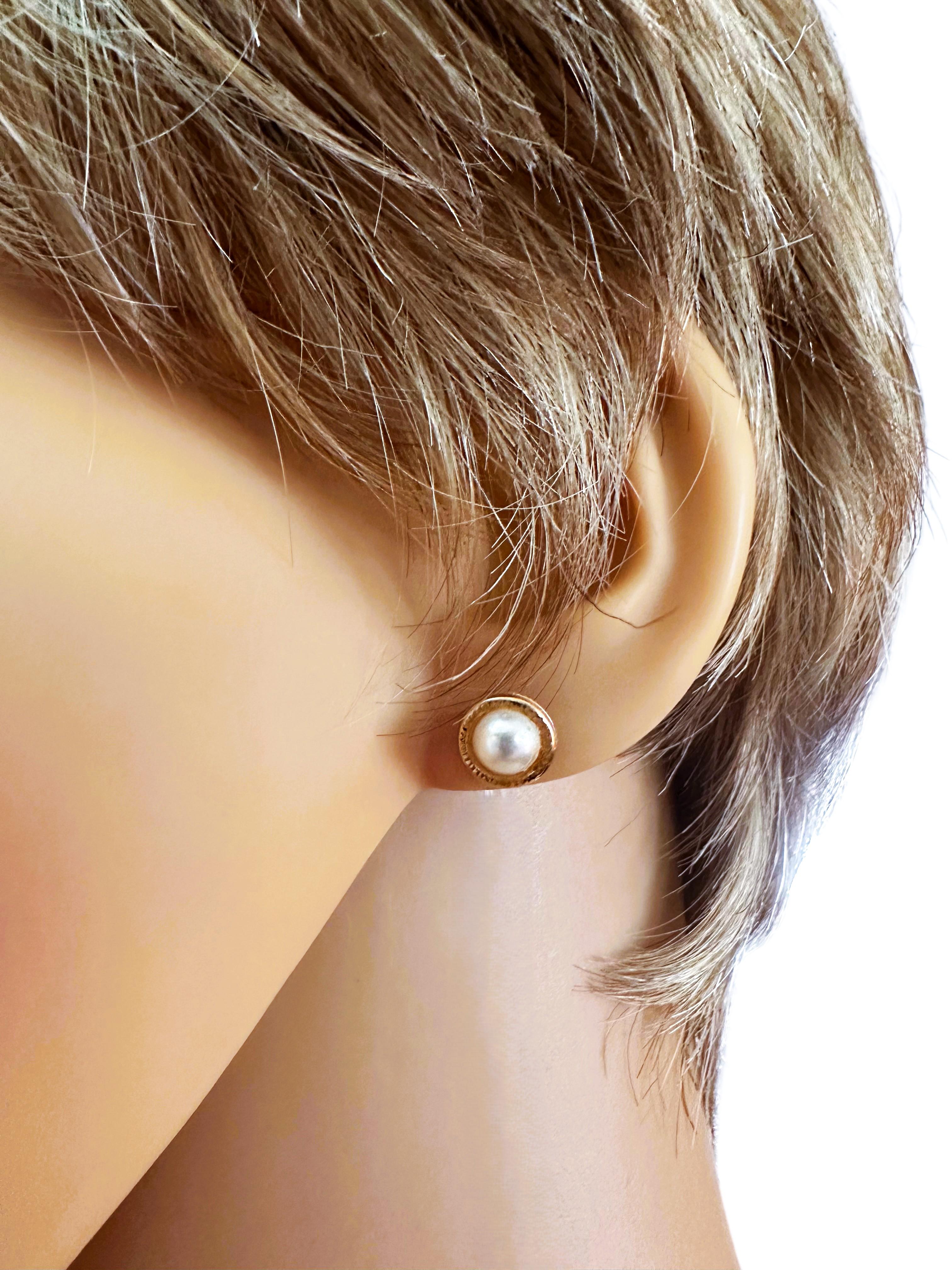 Art Deco 14K Yellow Gold Half Pearl Dainty Post Earrings