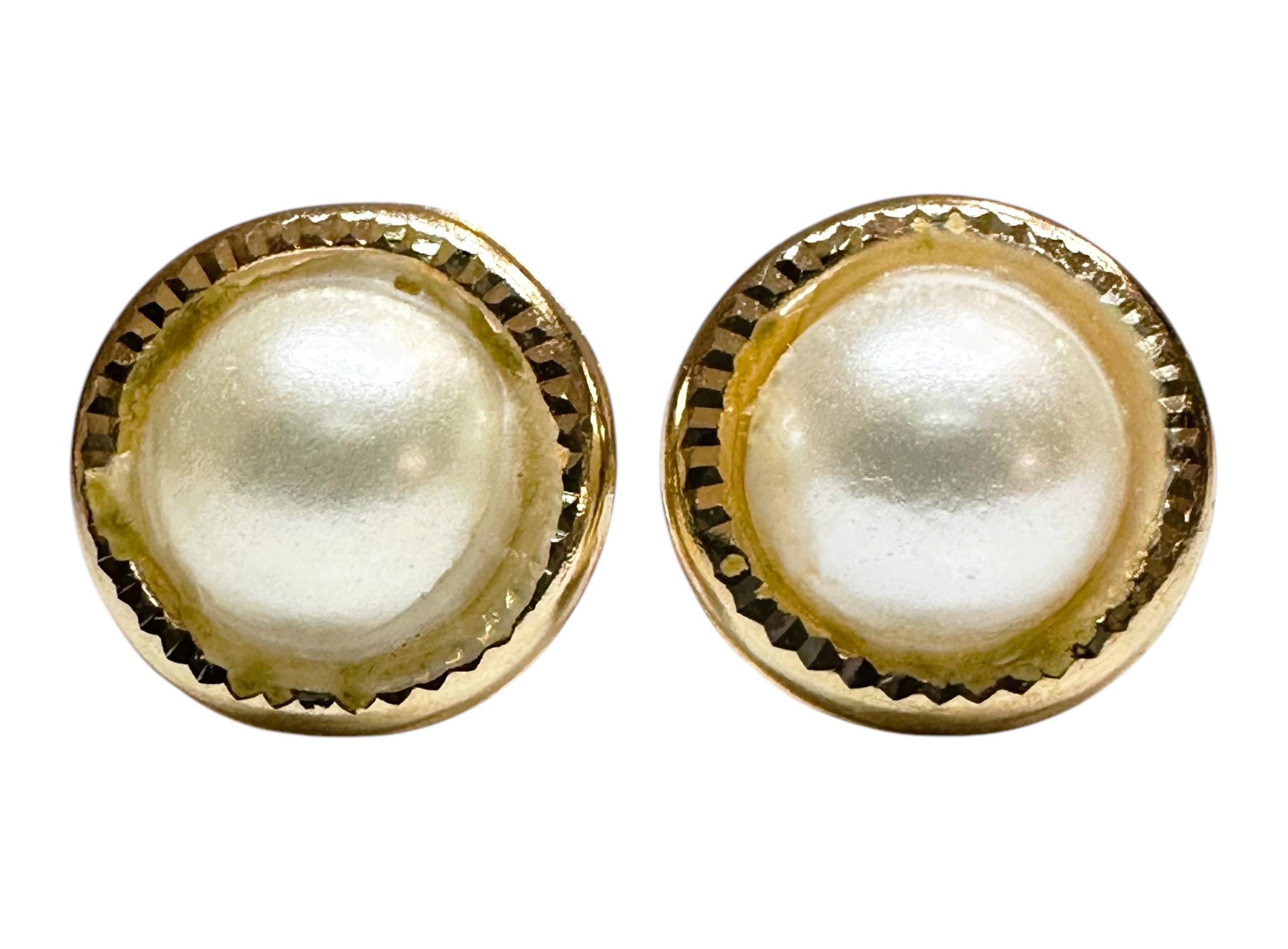 Women's 14K Yellow Gold Half Pearl Dainty Post Earrings