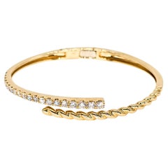 14k Yellow Gold Half Rope Design & Half Diamond Graduated Bypass Bangle