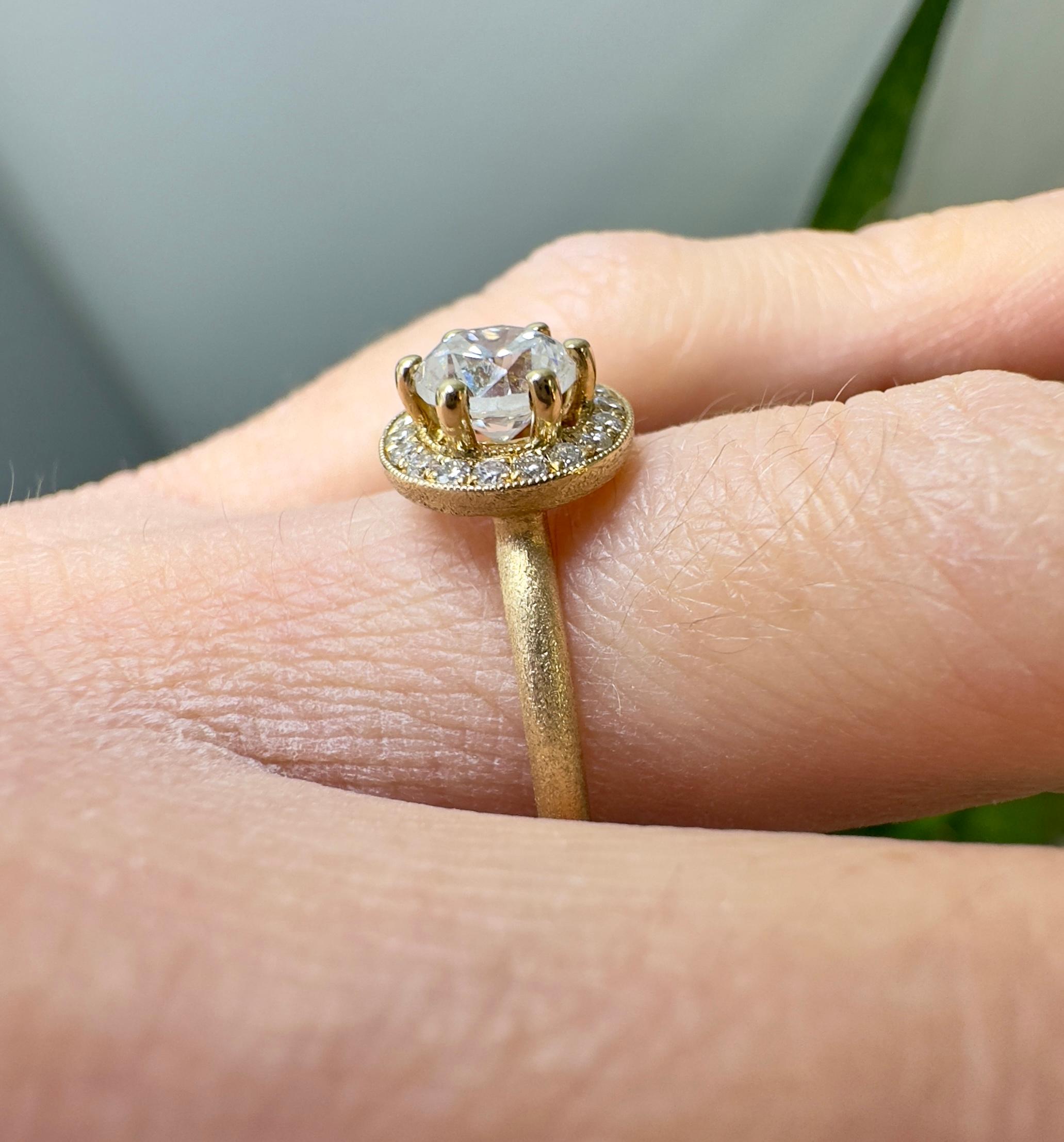 14k Gelbgold Halo 1,01 Karat Gesamt Diamant-Verlobungsring Damen