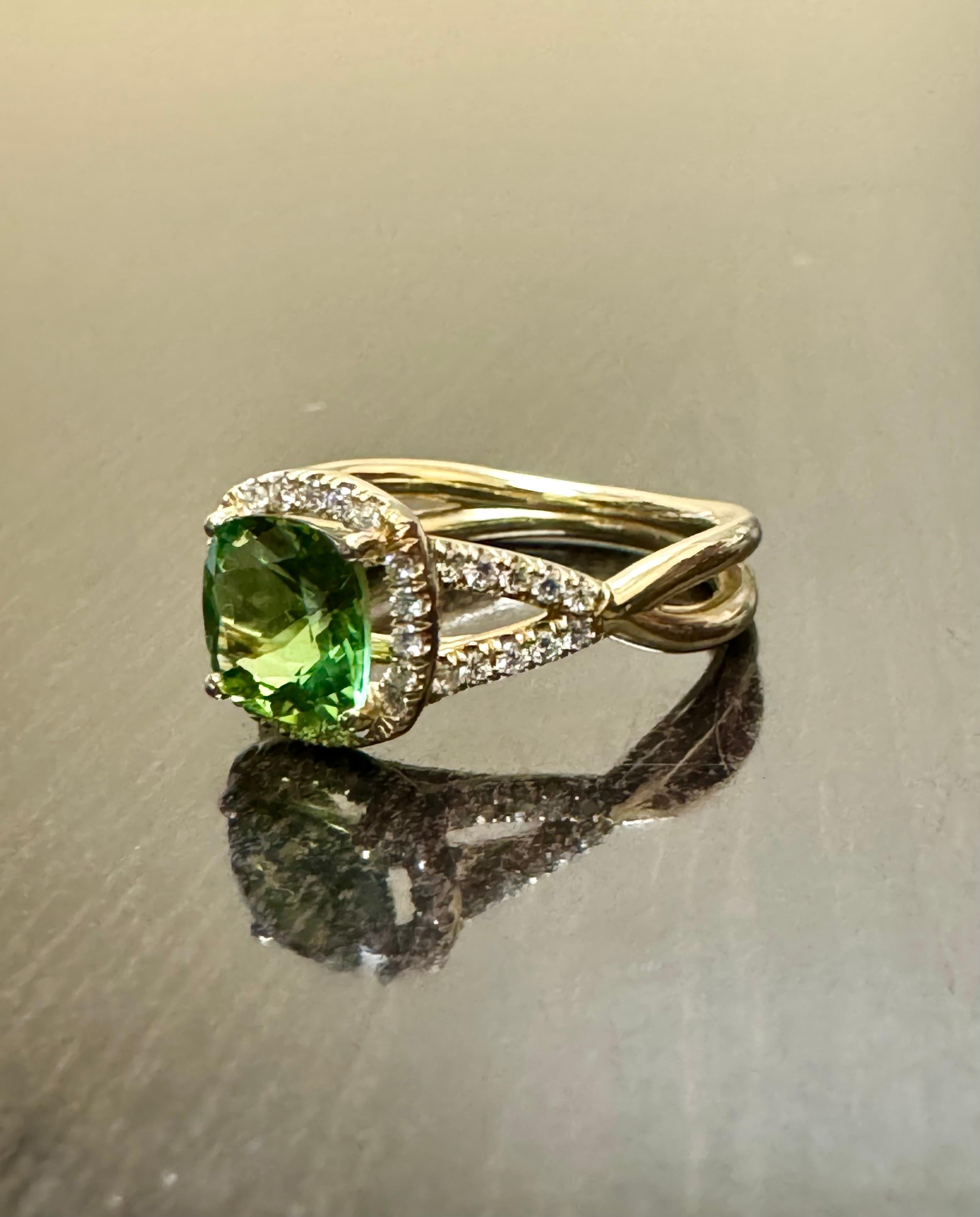 14K Yellow Gold Halo Cushion 1.43 Carat Green Tourmaline Engagement Ring For Sale 5