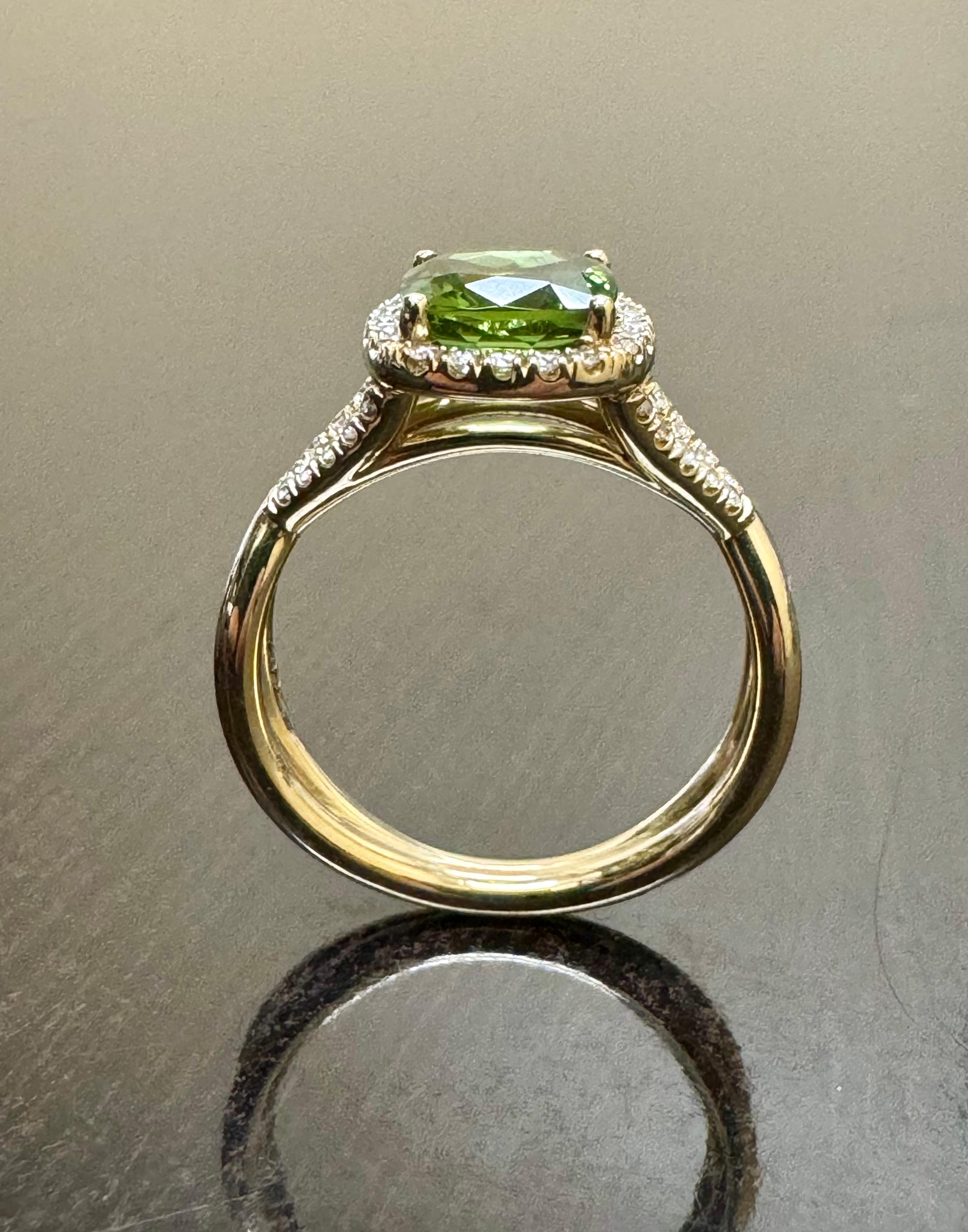 Emerald Cut 14K Yellow Gold Halo Cushion 1.43 Carat Green Tourmaline Engagement Ring For Sale