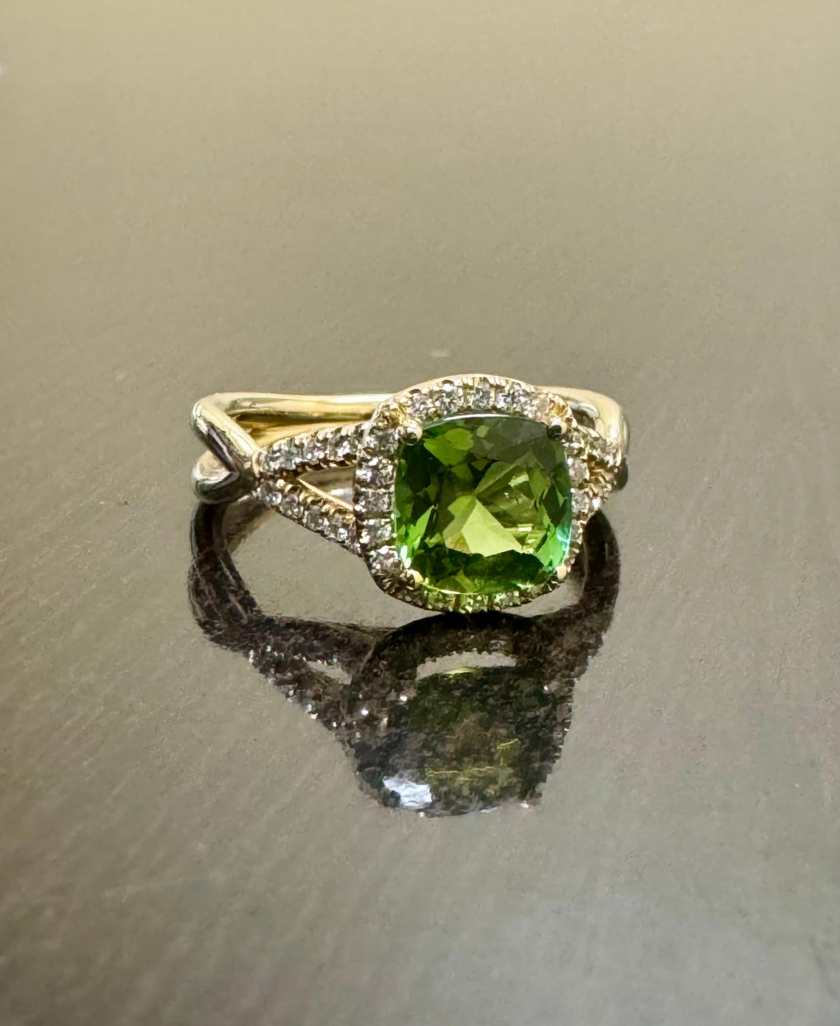 14K Yellow Gold Halo Cushion 1.43 Carat Green Tourmaline Engagement Ring For Sale 2