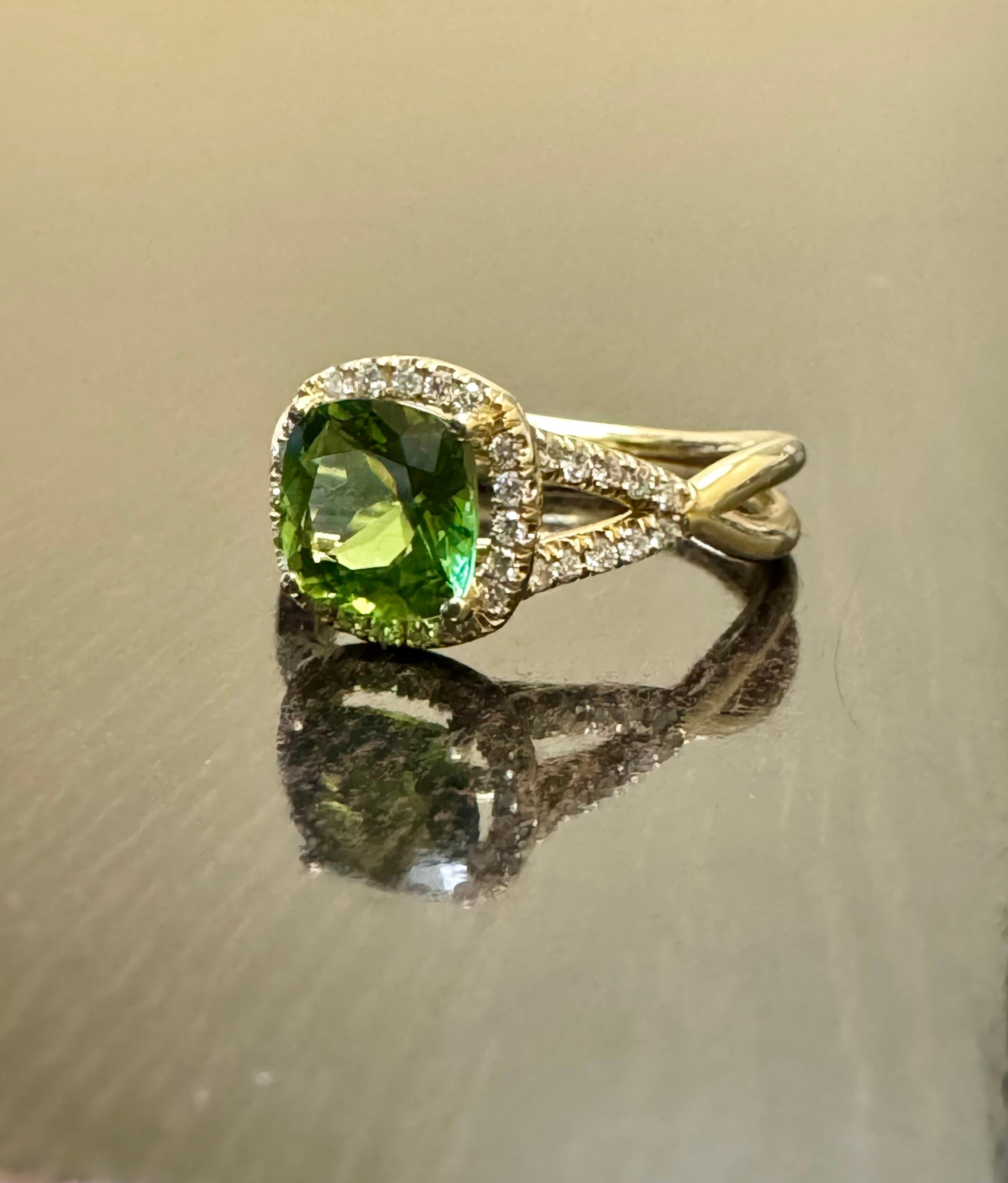 14K Yellow Gold Halo Cushion 1.43 Carat Green Tourmaline Engagement Ring For Sale 3