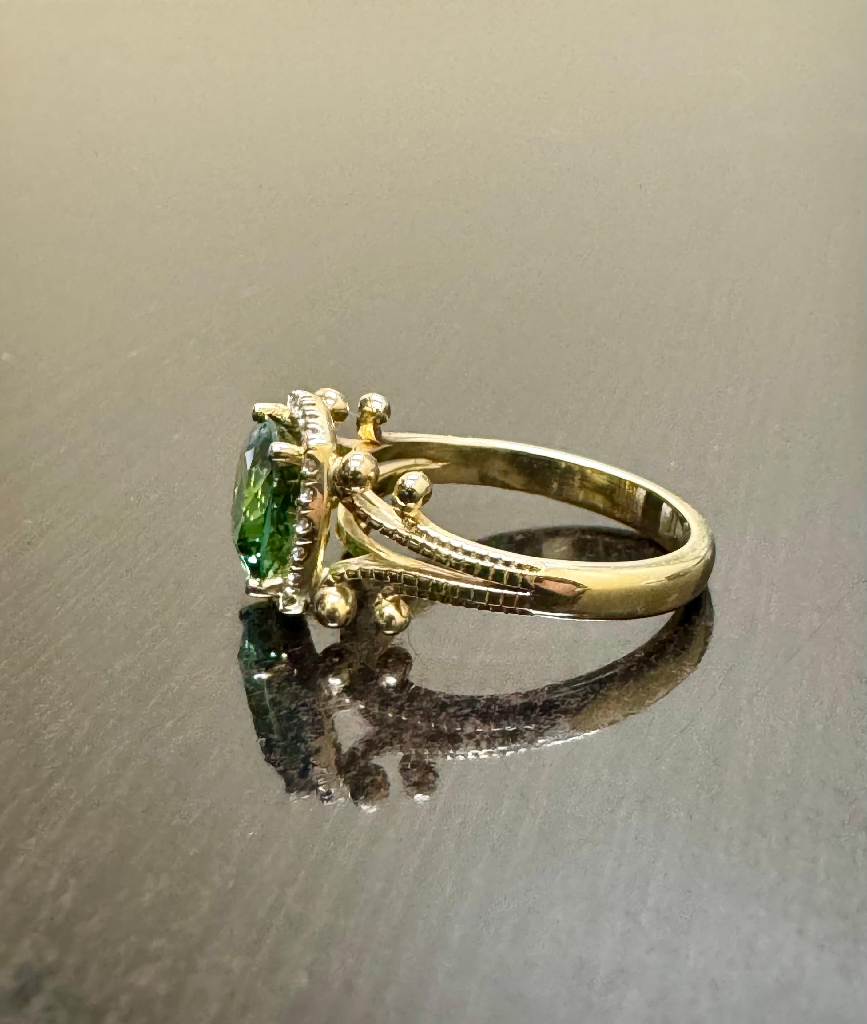 Emerald Cut 14K Yellow Gold Halo Cushion Cut 1.82 Carat Green Tourmaline Engagement Ring For Sale