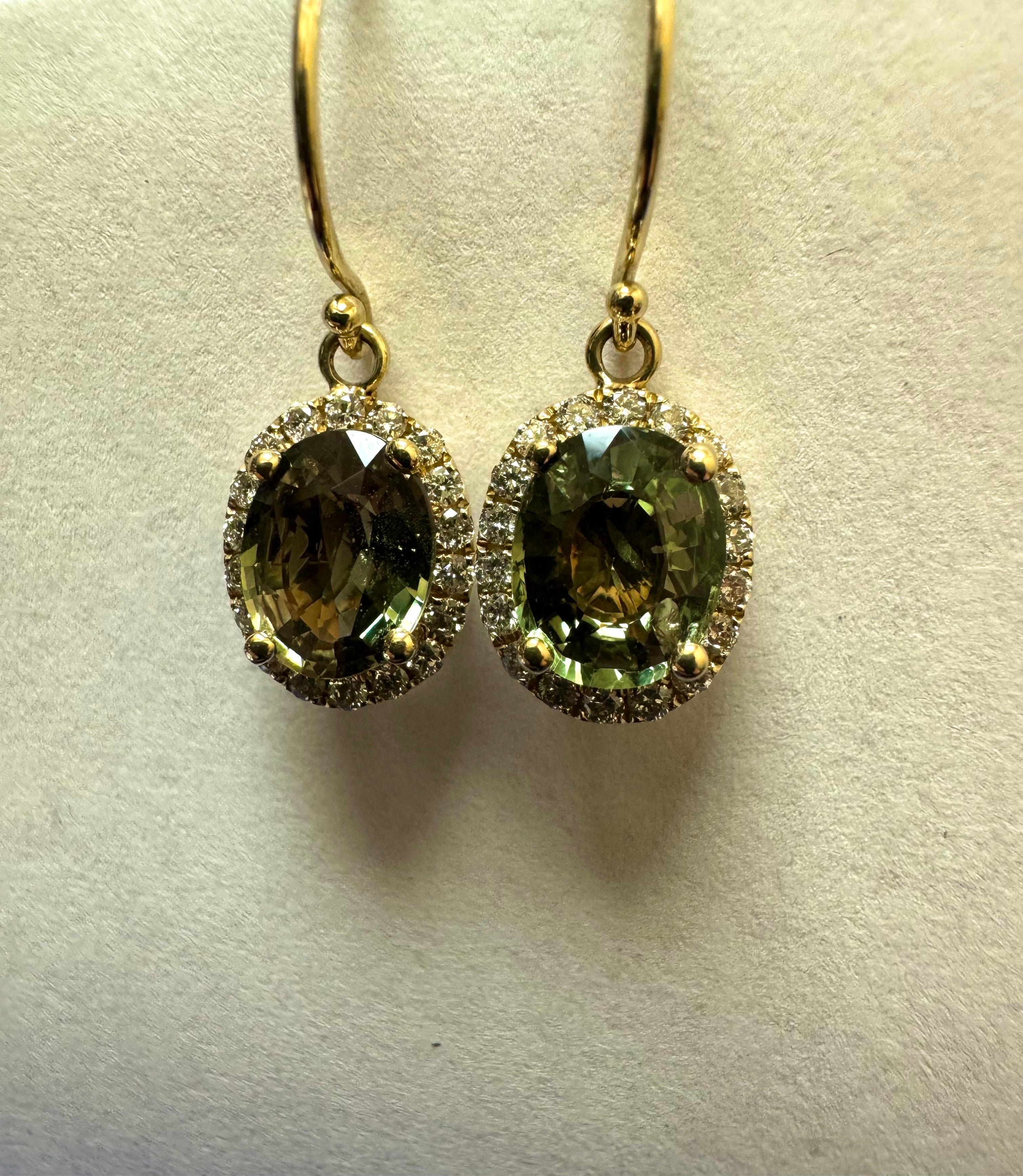 Oval Cut 14K Yellow Gold Halo Diamond GIA Certified 3 Carat Oval Alexandrite Earrings