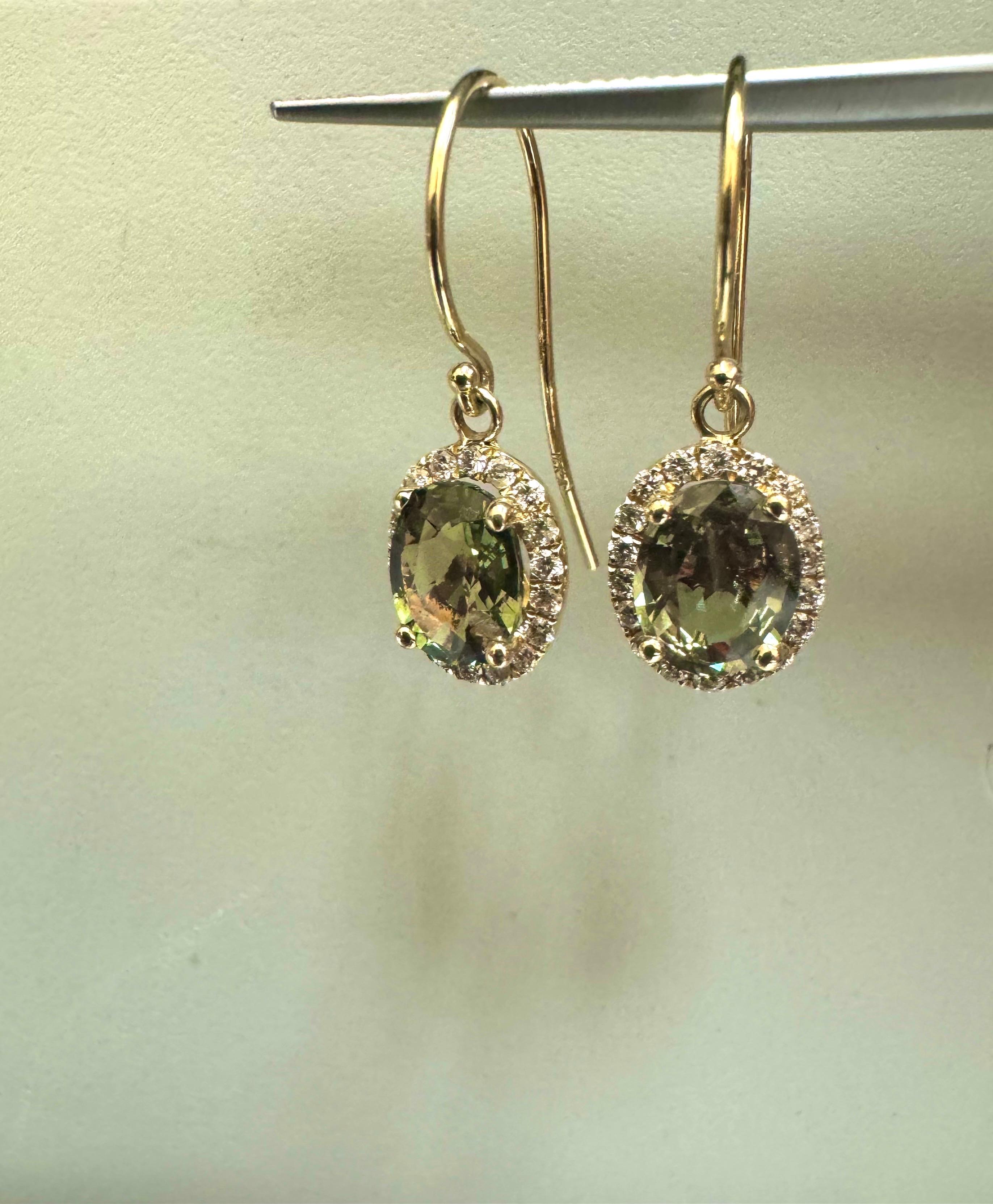 14K Yellow Gold Halo Diamond GIA Certified 3 Carat Oval Alexandrite Earrings 1