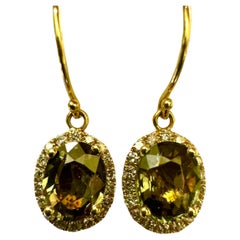 14K Yellow Gold Halo Diamond GIA Certified 3 Carat Oval Alexandrite Earrings