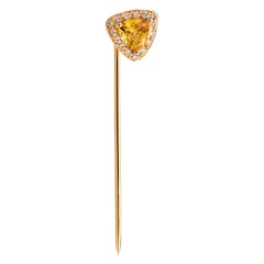 14k Yellow Gold Halo Diamond Pin featuring a triangular Ceylon Yellow Sapphire