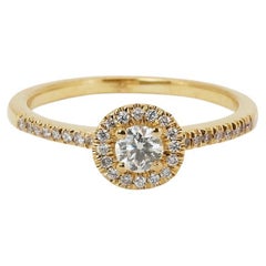 14k Yellow Gold Halo Pave Ring with 0.40ct Natural Diamonds AIG Certificate