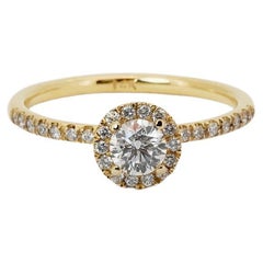 14k Yellow Gold Halo Pave Ring with 0.48ct Natural Diamonds AIG Certificate
