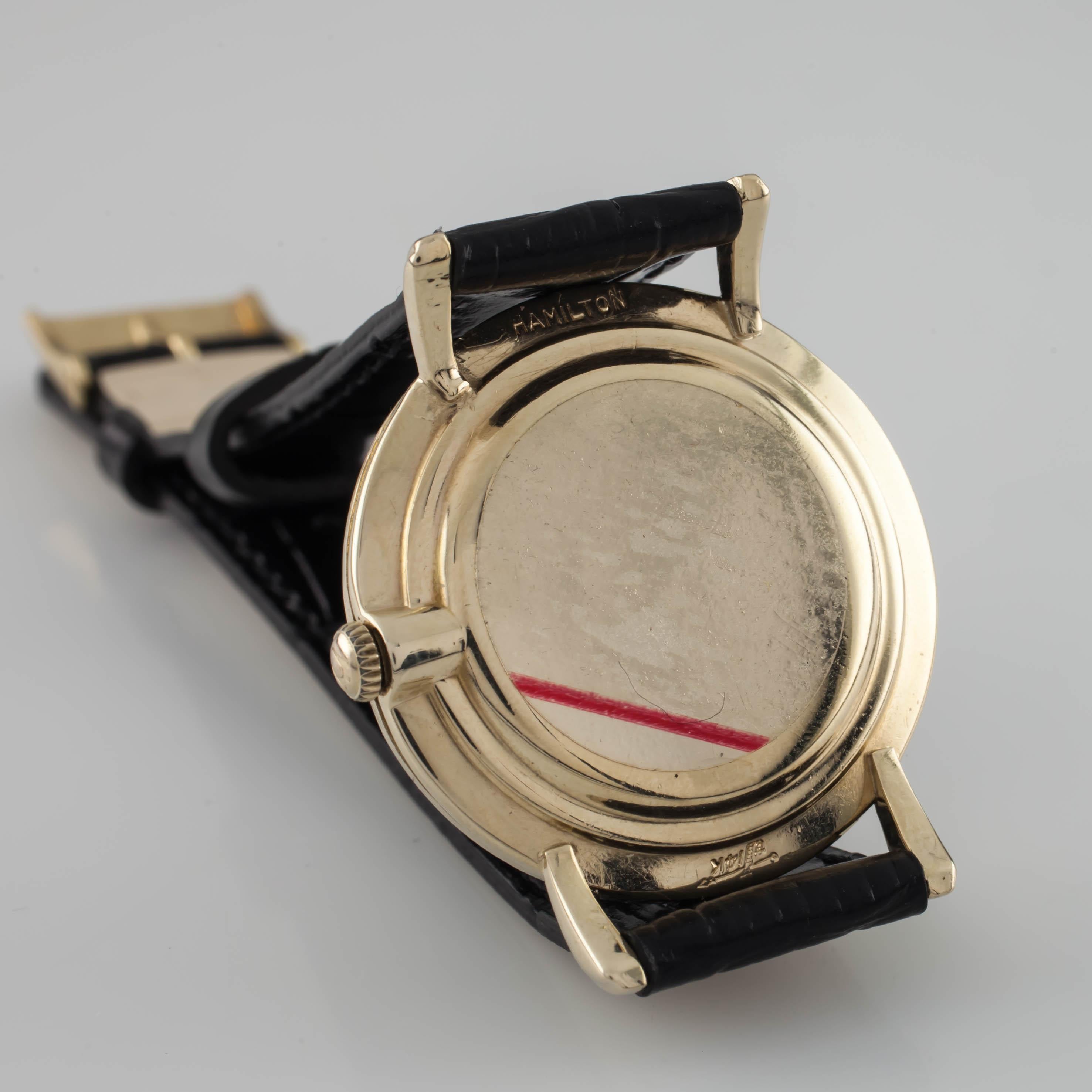 14k Yellow Gold Hamilton Men's Hand-Winding Watch w/ Black Leather Band 3