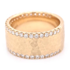 14 Karat Yellow Gold Hammered Diamond Band
