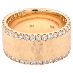 14 Karat Yellow Gold Hammered Diamond Band