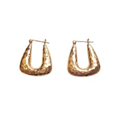 14K Yellow Gold Hammered Hoop Earrings #17516