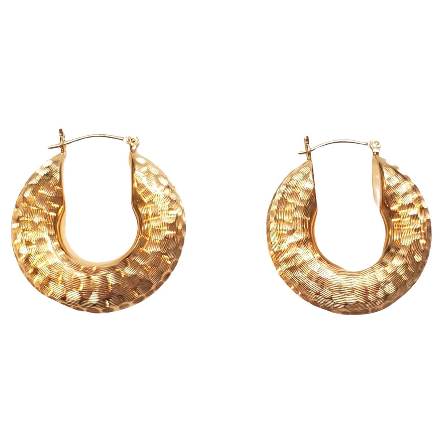 14K Yellow Gold Hammered Hoop Earrings #17937