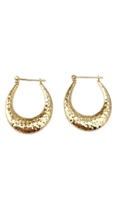 14K Yellow Gold Hammered Hoop Earrings #21709