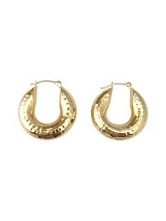 14K Yellow Gold Hammered Hoop Earrings #21729