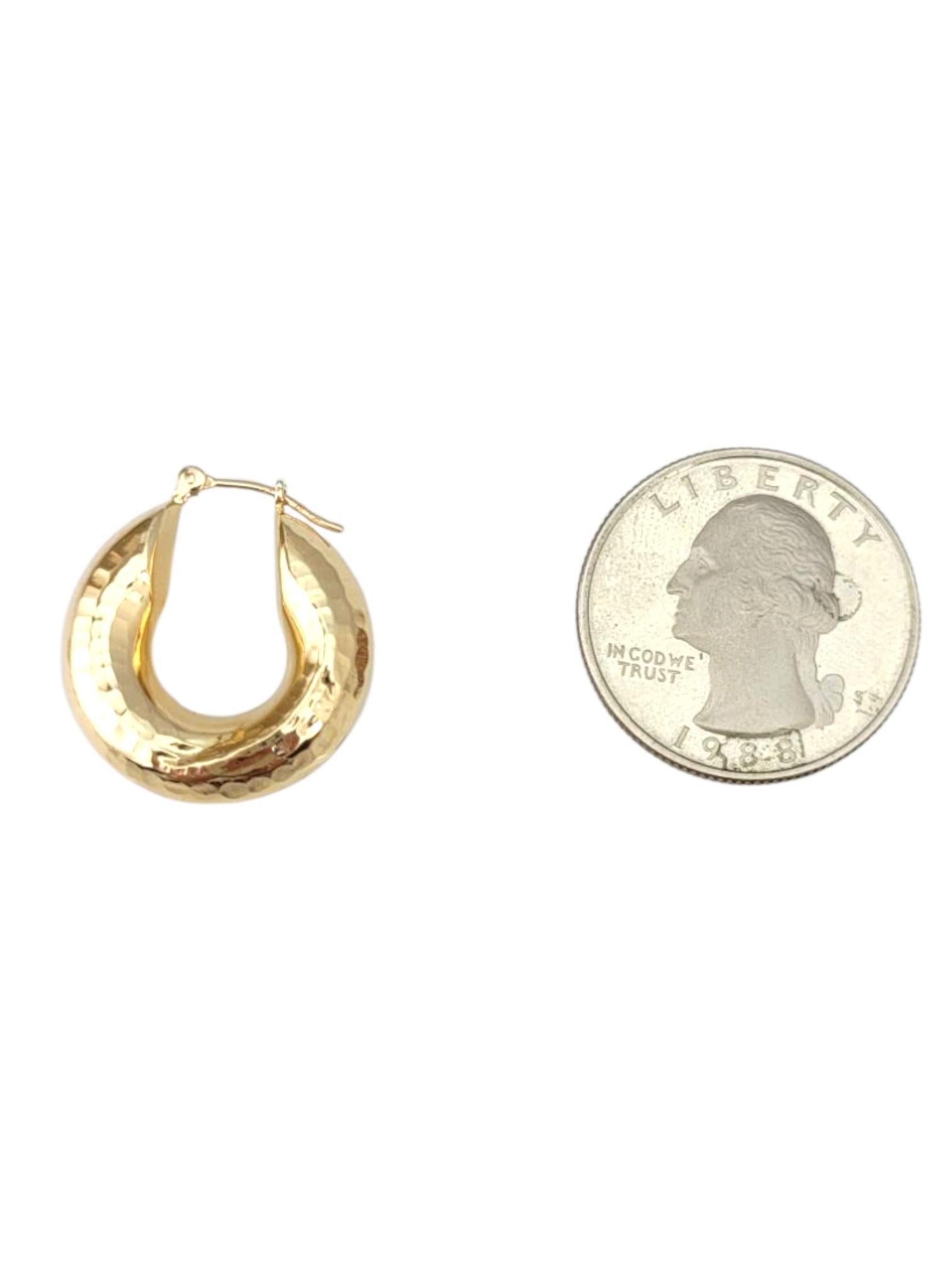 14K Yellow Gold Hammered Hoop Earrings #21729 For Sale 1
